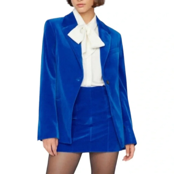 Frame Velvet Seamed Stretch Mini Skirt Bluette Size 6 NWT - Picture 1 of 8